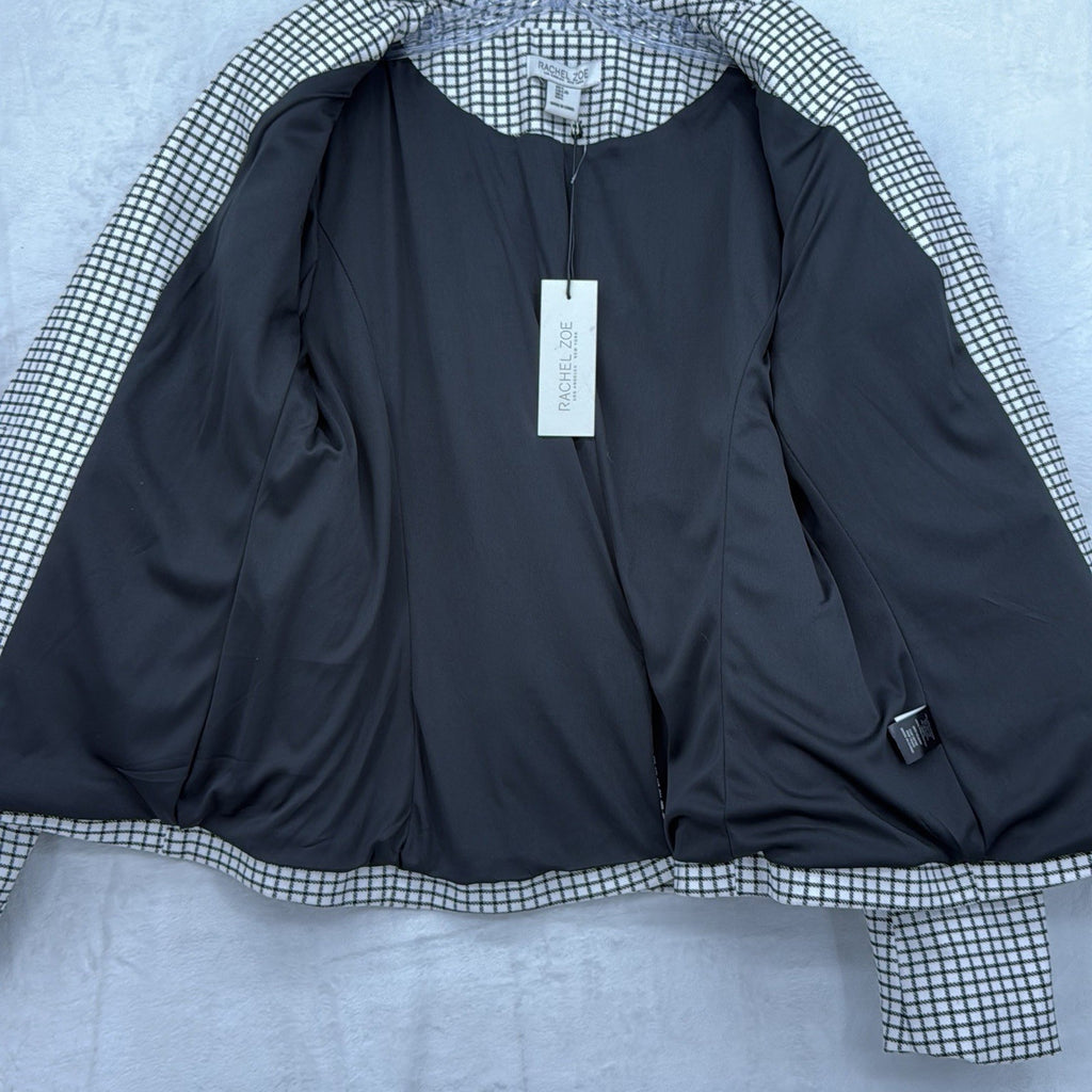 Rachel Zoe Blazer Large Womens Black White Check One Button Jacket Lined New NWT