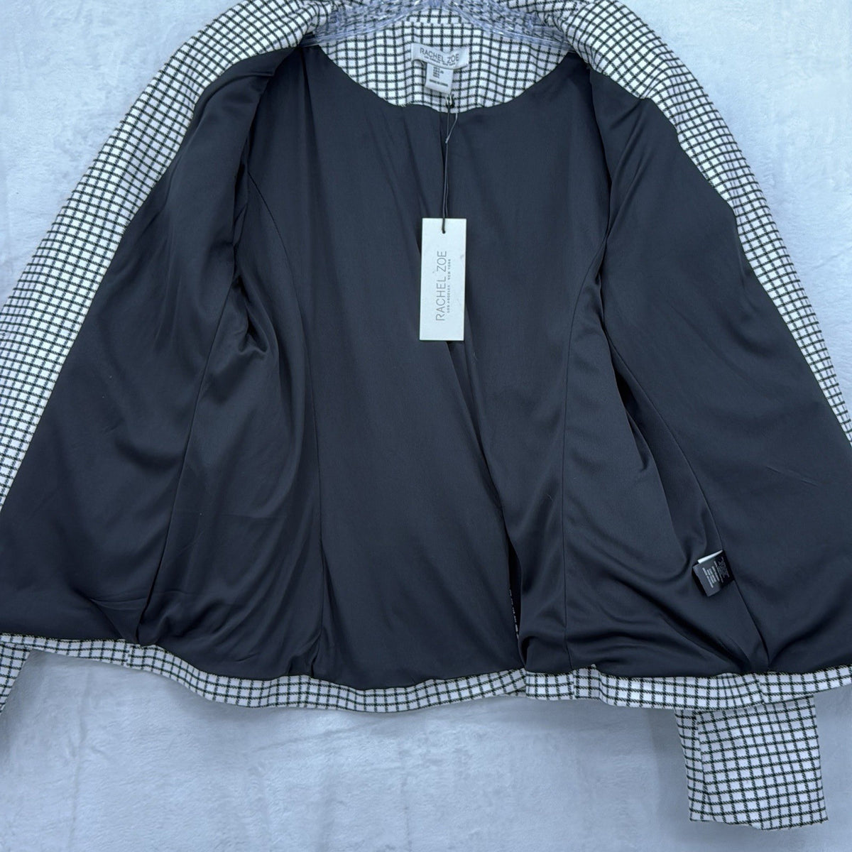 Rachel Zoe Blazer Large Womens Black White Check One Button Jacket Lined New NWT