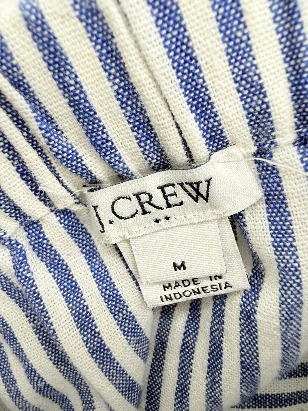 J Crew Medium Womens Midi Skirt Linen Blend Pull On Blue Striped A Line Pockets