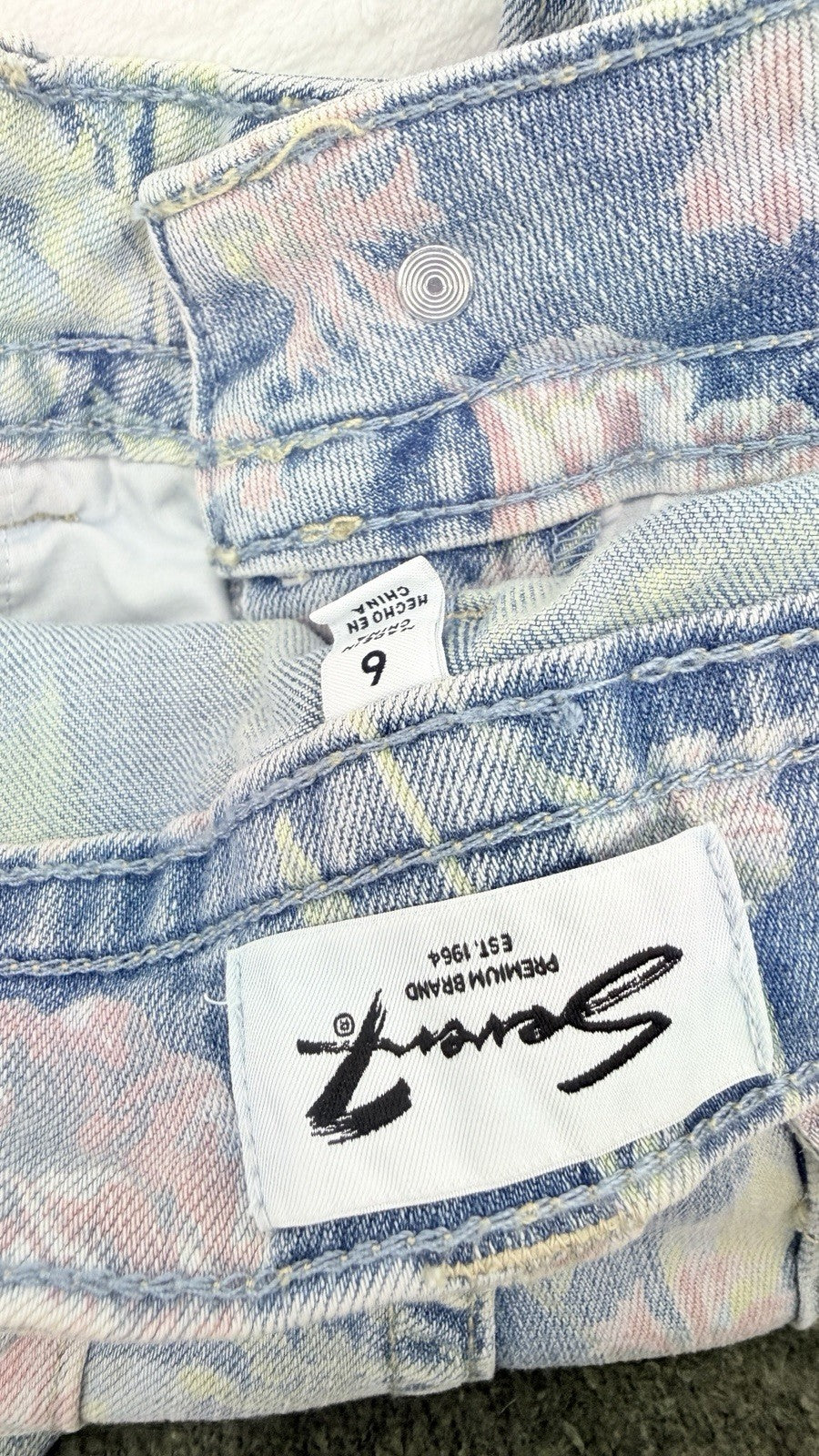 Seven 7 Cropped Jeans 6 Womens Light Blue Floral Print Starlette Crop New