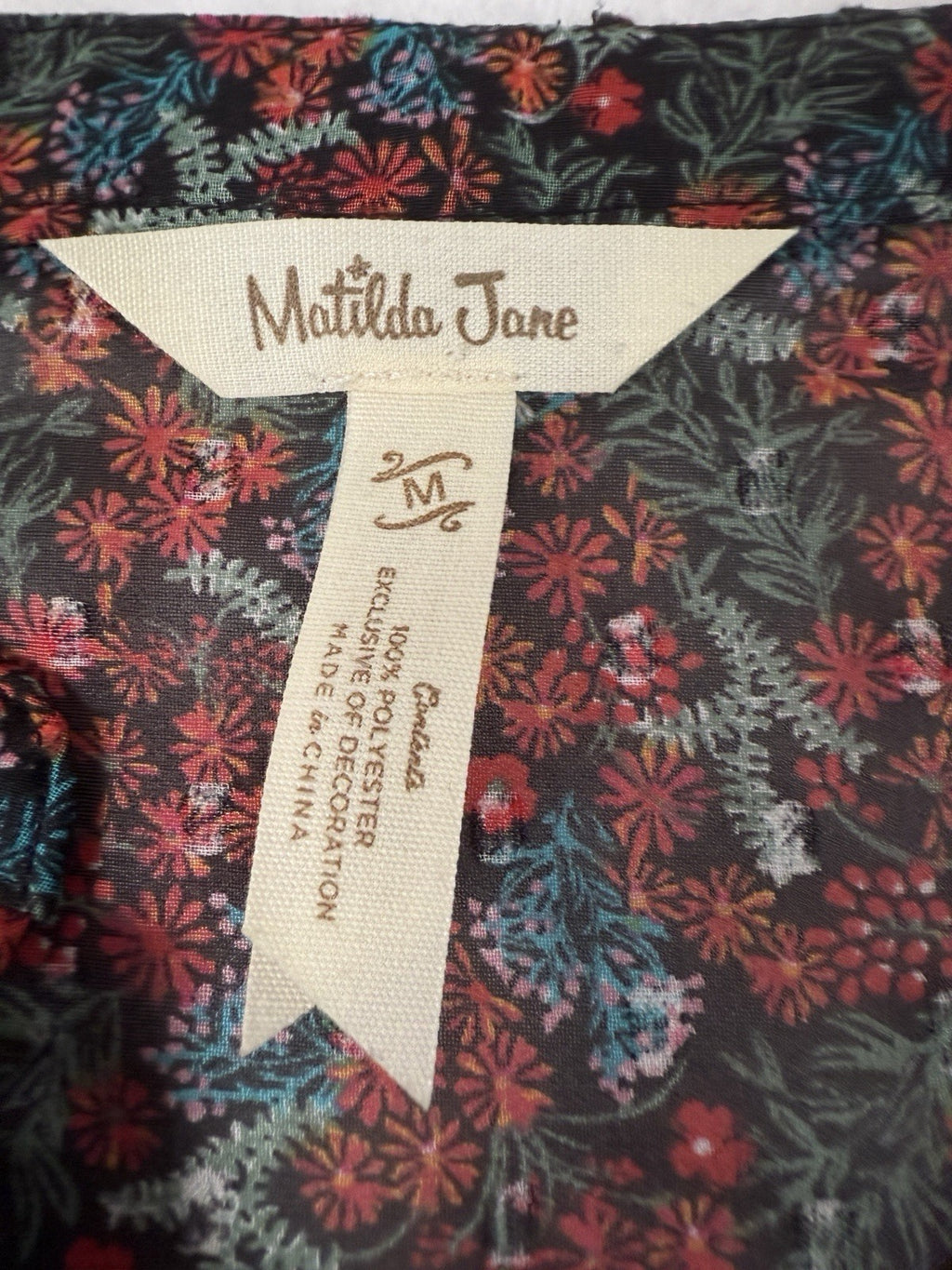 Matilda Jane Top Medium Carol Boho Long Sleeve Floral Sheer Peasant Blouse Women