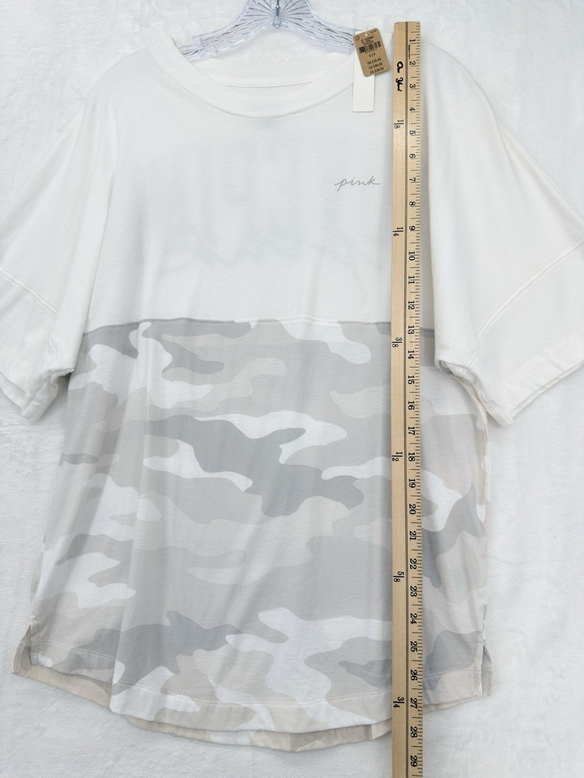 Victoria's Secret PINK Top Small Varsity Logo Camo Oversized Tee Womens New NWT