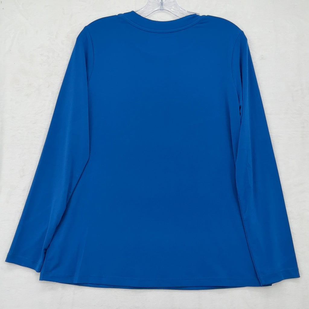 Susan Graver Liquid Knit Top Modern Essentials Long Sleeve Tunic Womens Blue