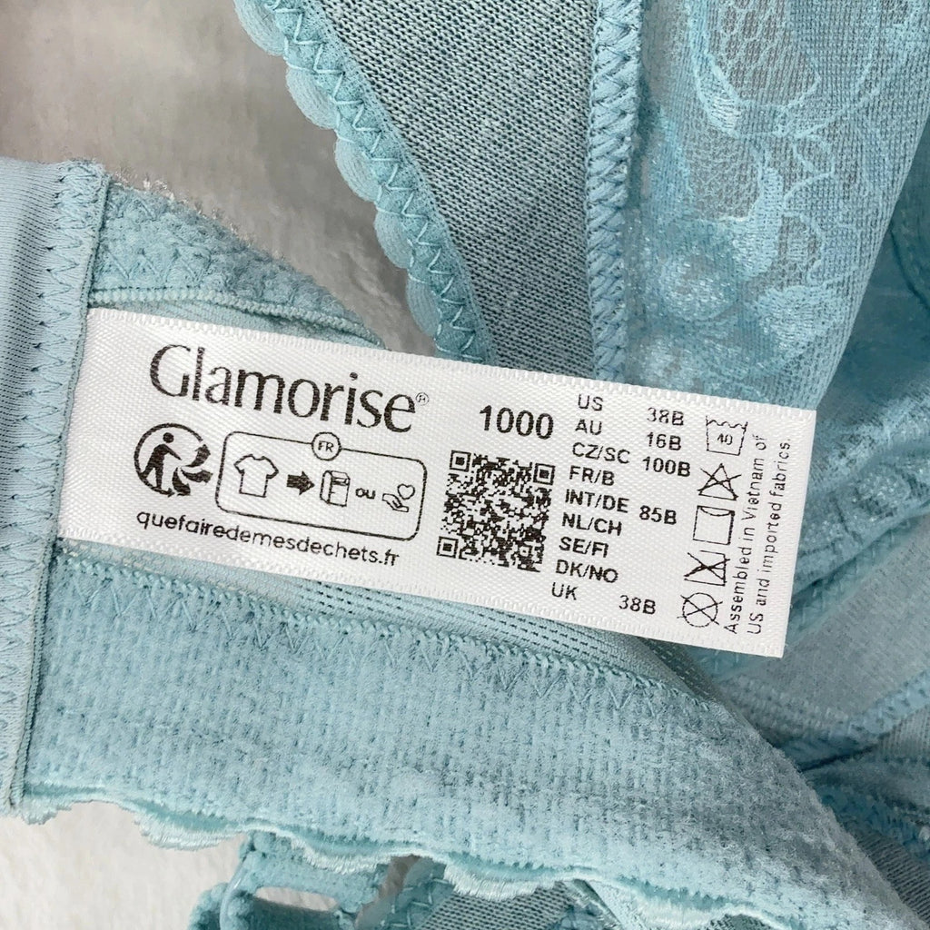 Glamorise Bra 38B 1000 Magic Lift Original Support Wireless Blue Lace Womens