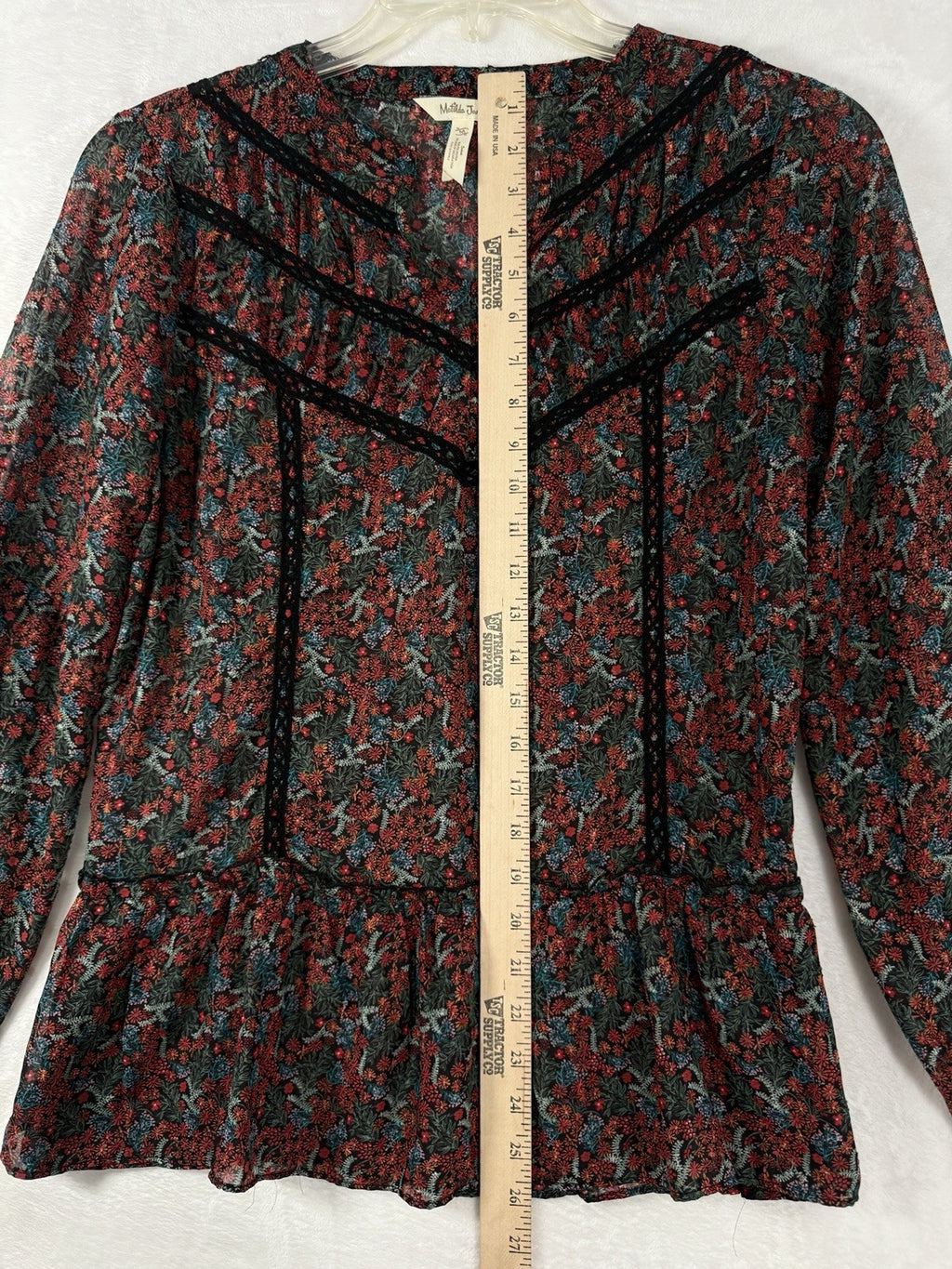 Matilda Jane Top Medium Carol Boho Long Sleeve Floral Sheer Peasant Blouse Women