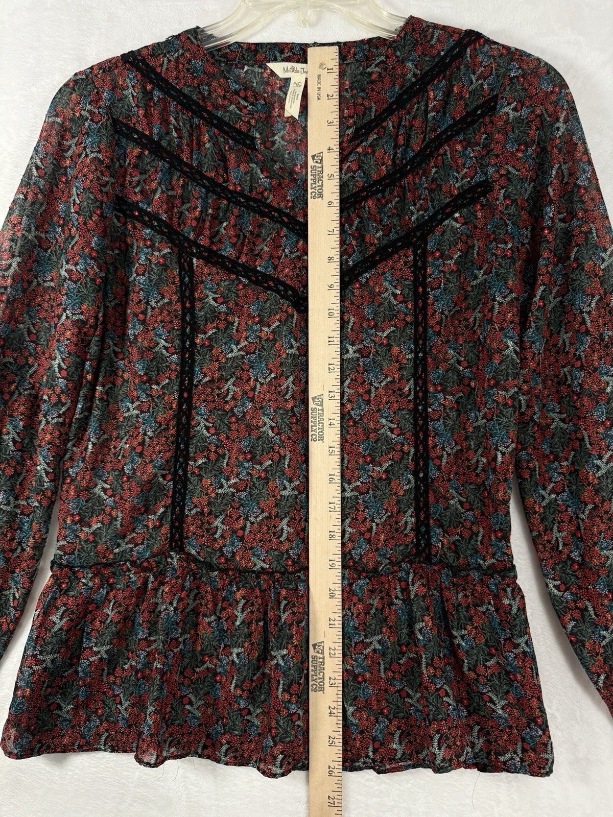 Matilda Jane Top Medium Carol Boho Long Sleeve Floral Sheer Peasant Blouse Women