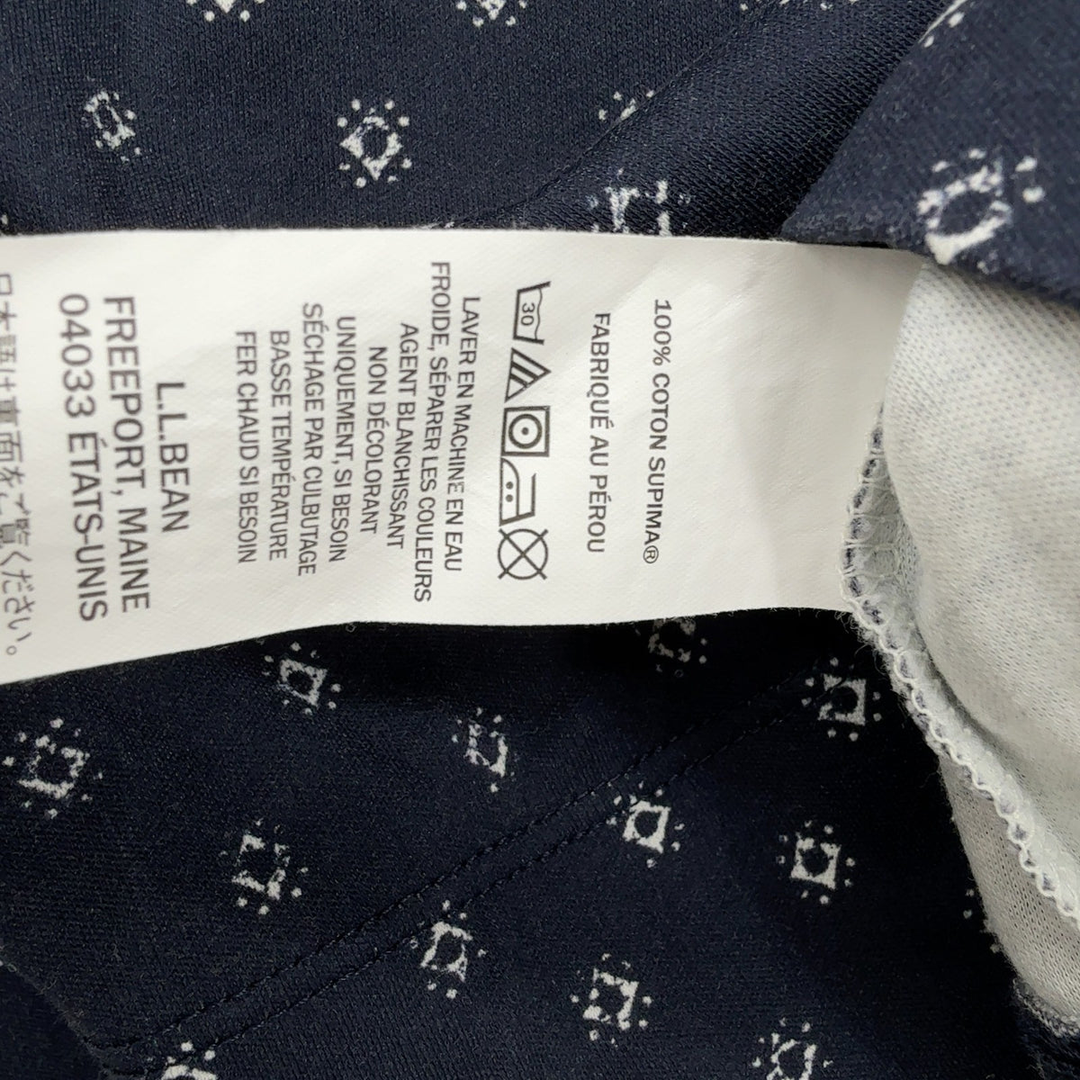 L.L.Bean Split Neck Tunic Top Large Womens Navy Supima Cotton 3/4 Sleeve Knit