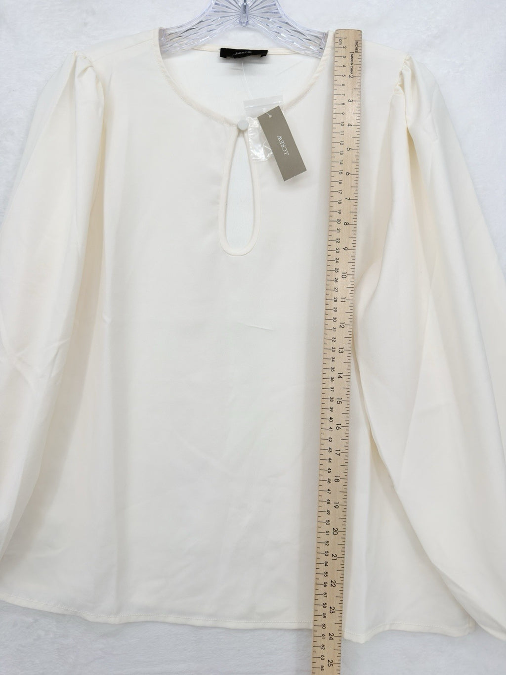 J Crew Womens Small Top Puff Sleeve Satin Back Blouse Long Sleeve Ivory New NWT