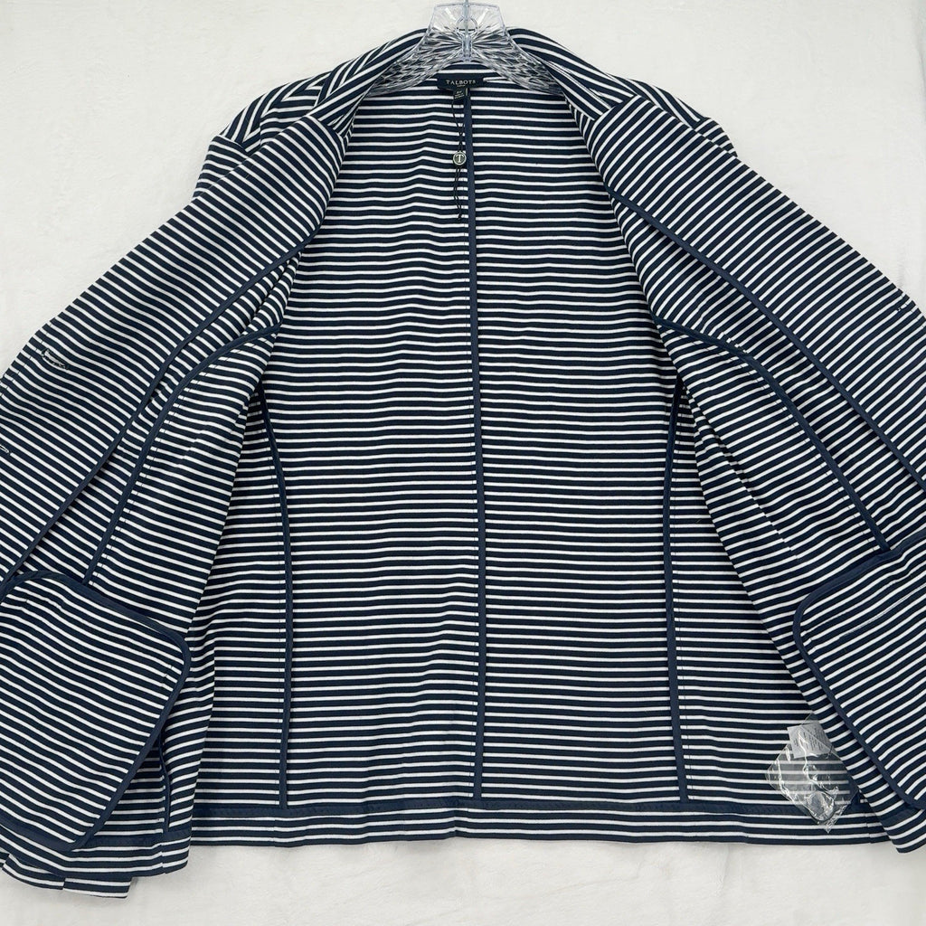 Talbots 3X Blazer Jacket Knit Navy Blue White Striped Plus Size Womens