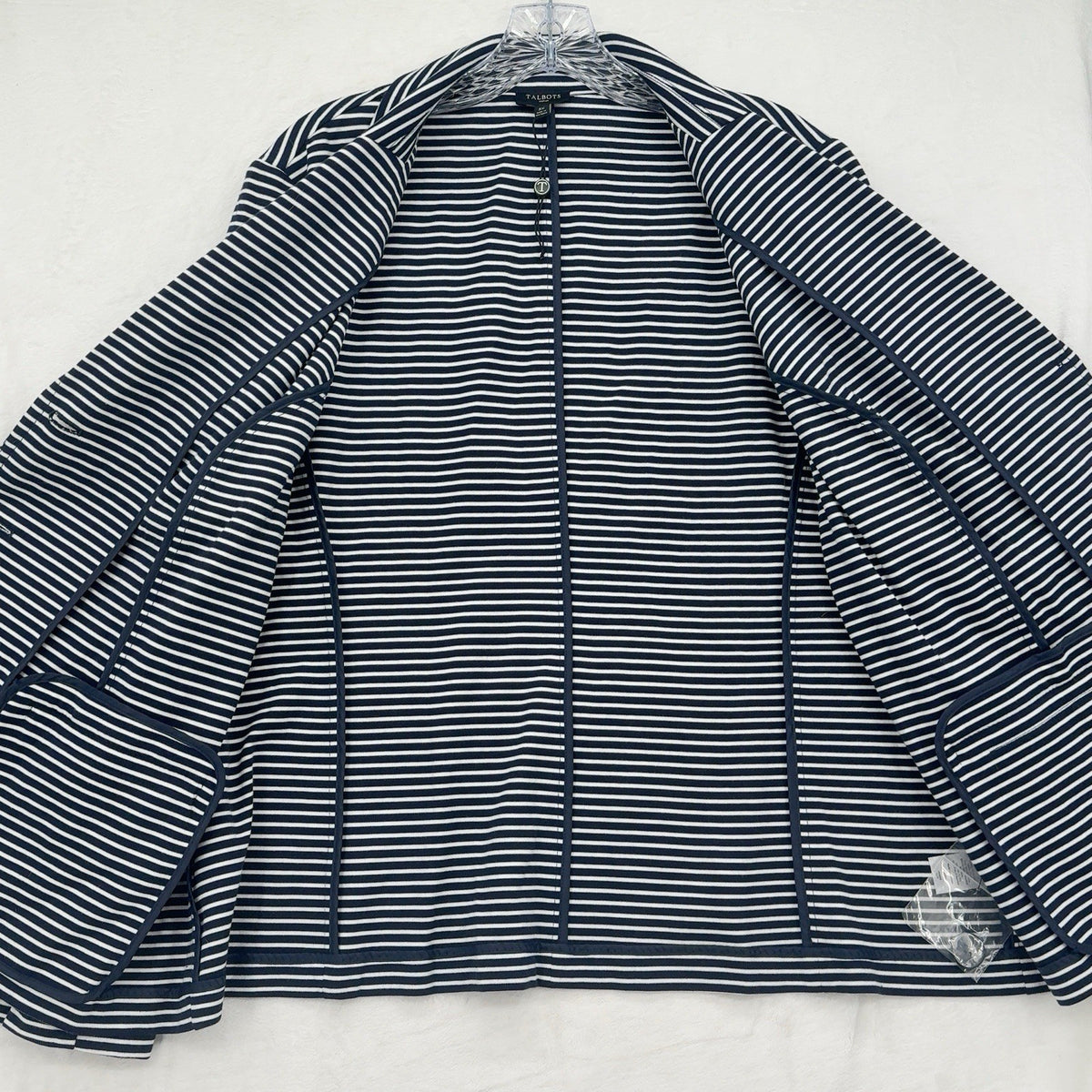 Talbots 3X Blazer Jacket Knit Navy Blue White Striped Plus Size Womens
