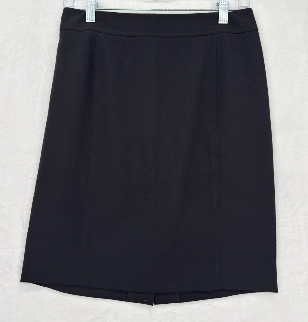 Ann Taylor Loft Ponte Skirt 4 Petite Black Knit Pencil Knee Length Womens 4P