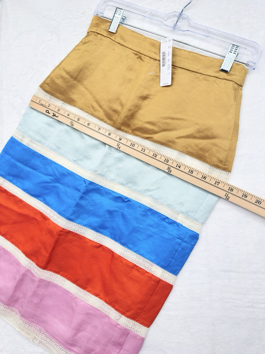 J Crew Crochet Ribbon Skirt 0 Linen Colorblock Pencil A Line Womens New NWT