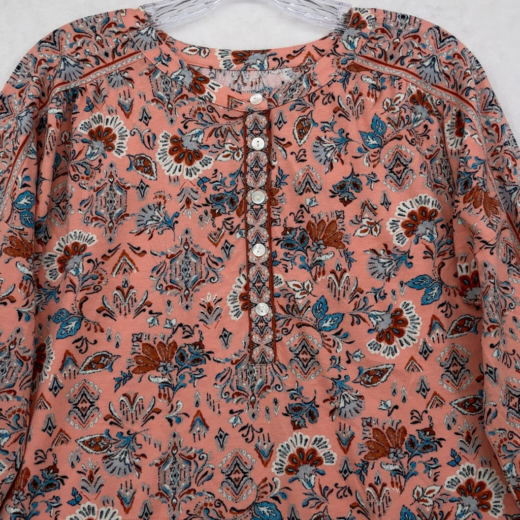 Pure J Jill Printed Henley Tunic Small Womens Pink Floral Long Sleeve Knit