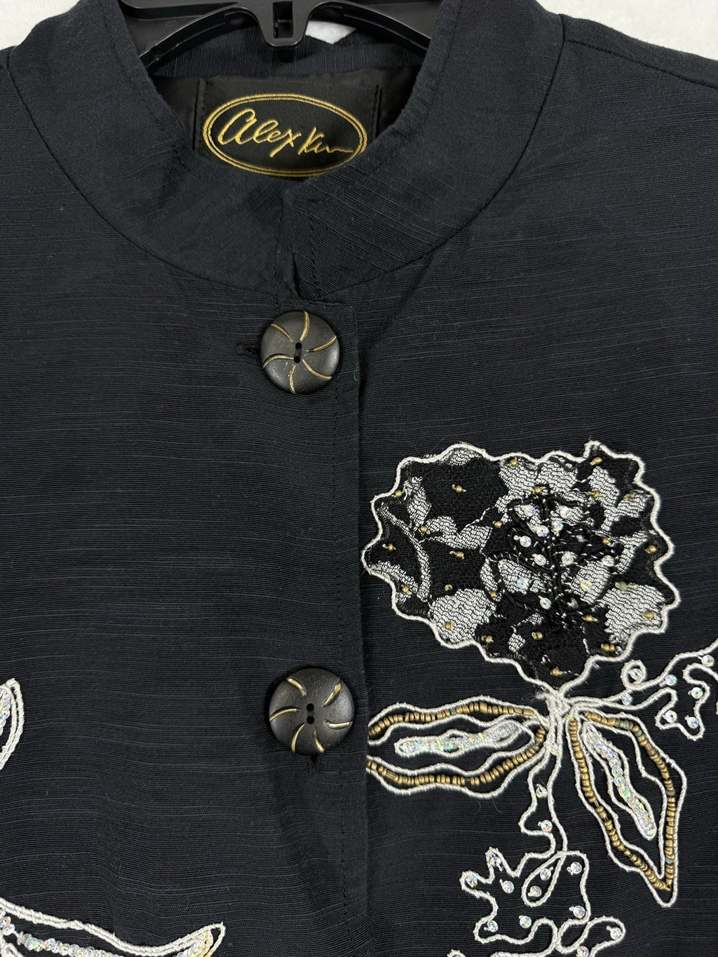 Alex Kim Jacket Medium Black Floral Sequins Beaded Embroidered Embellished Women