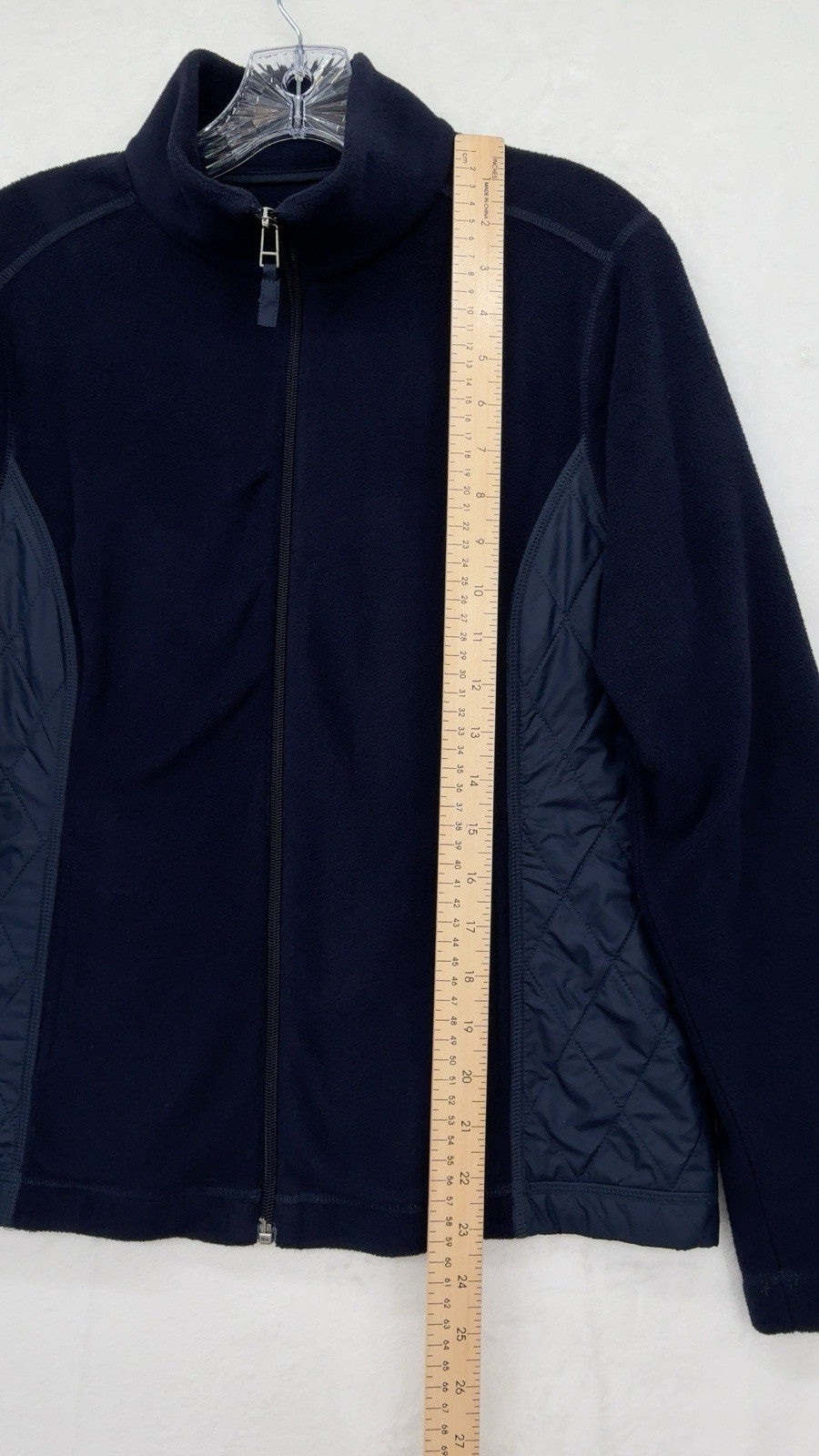 Talbots Fleece Jacket Medium Petite Navy Blue Full Zip Quilted Elbow Patches MP