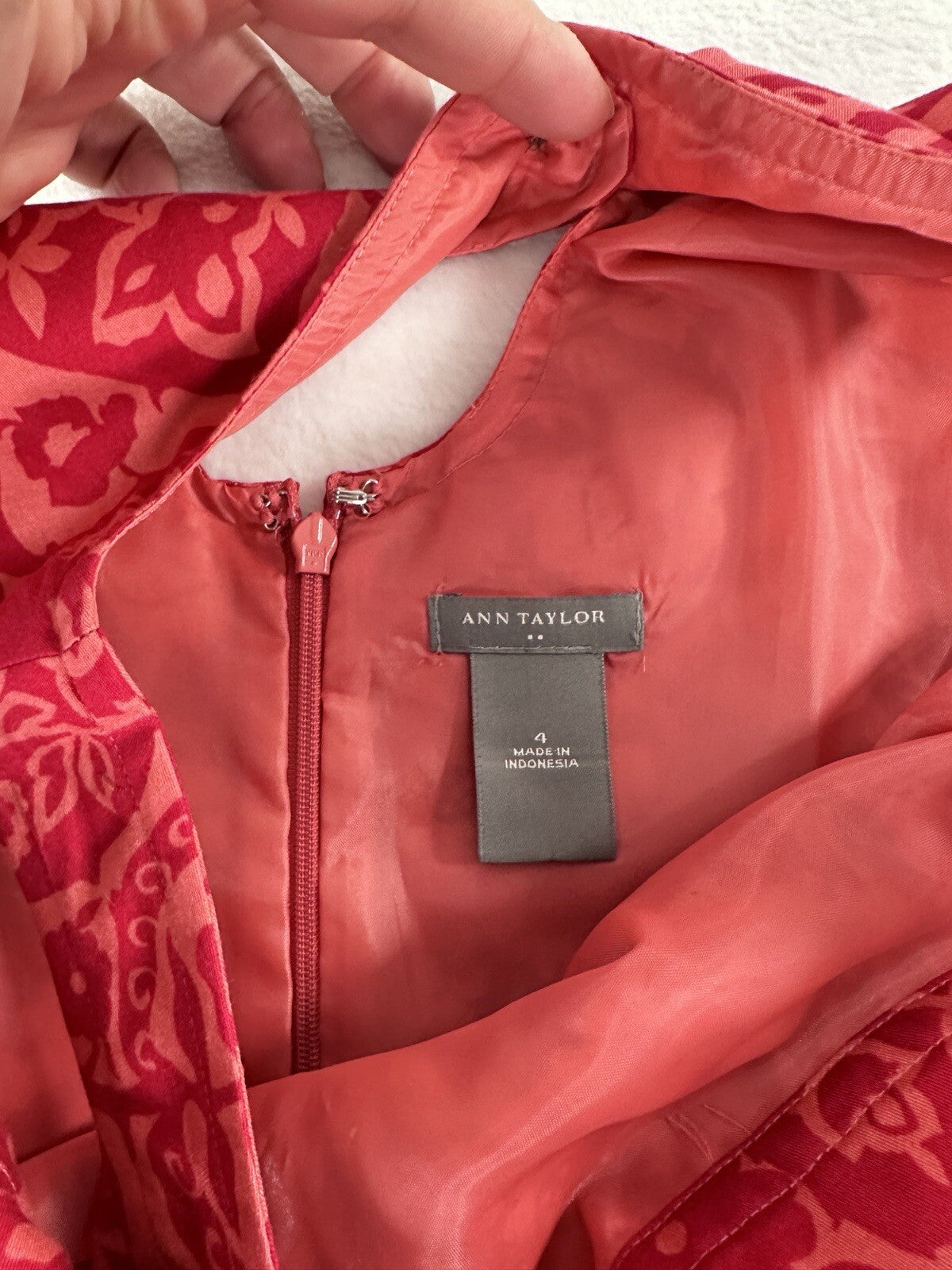 Ann Taylor Dress 4 Sleeveless Cotton Pink Orange Print Shift Summer