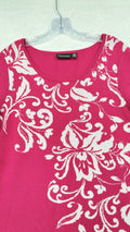 Nina Leonard Sweater Dress Large Pink Floral Elbow Sleeve Knee Length Womens