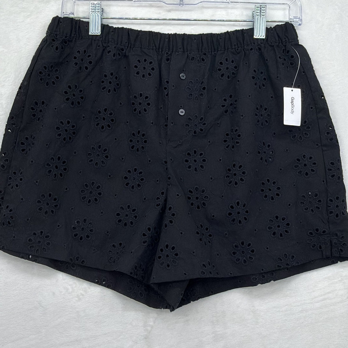 Gap Body XS Pajama Shorts Womens Black Eyelet Cotton Poplin PJ Sleep New NWT