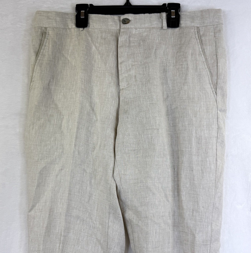 Tasso Elba 100% Linen Dress Pant Straight Leg Natural Beige Men’s 32x32 Preppy