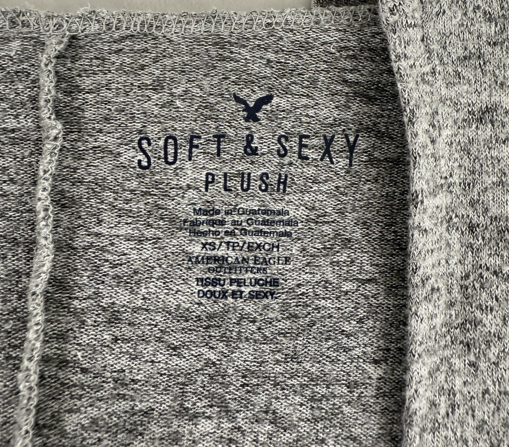 American Eagle Soft Sexy Plush Hooded Cardigan XS Gray Pockets Long Sleeve Women