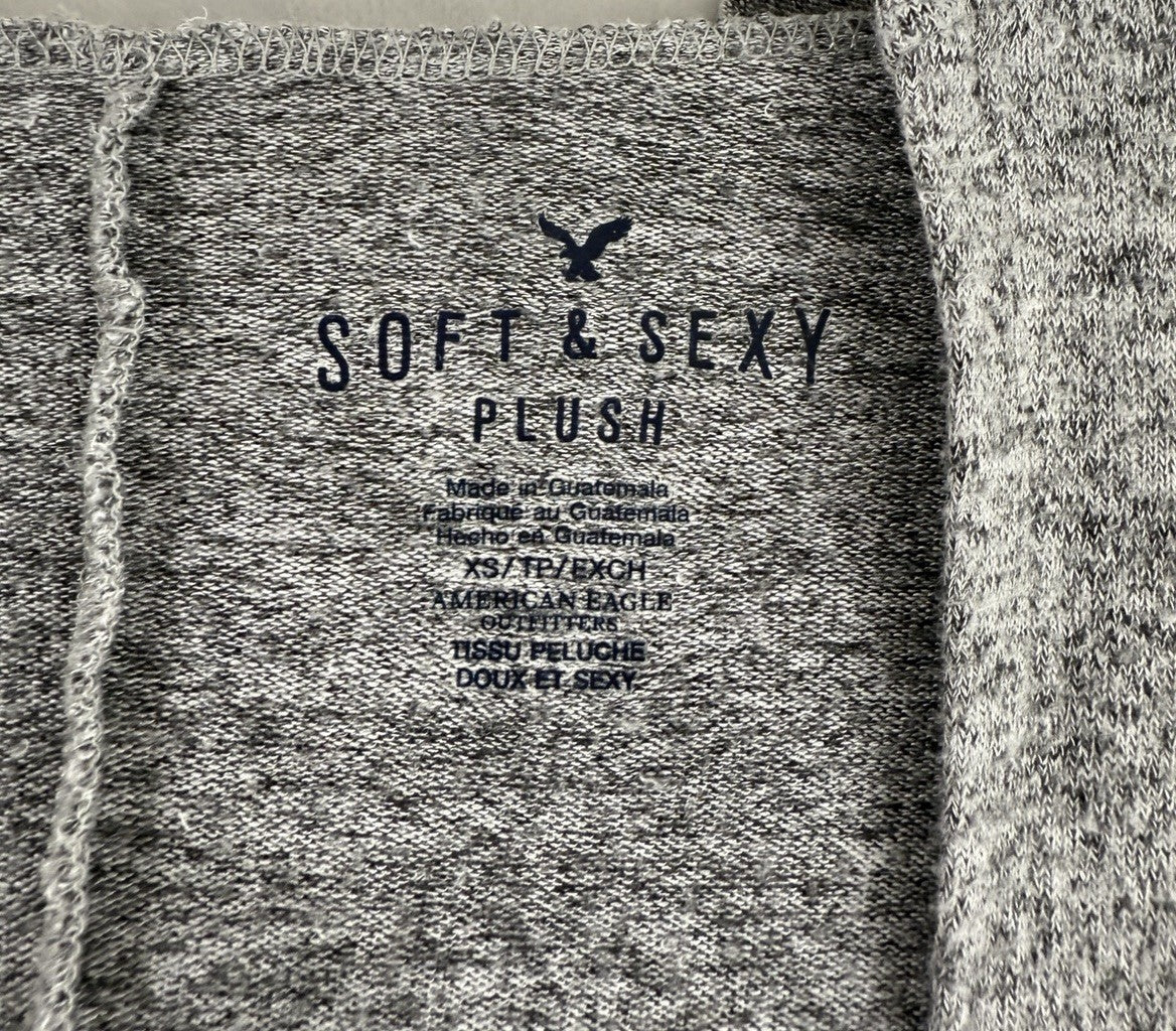 American Eagle Soft Sexy Plush Hooded Cardigan XS Gray Pockets Long Sleeve Women