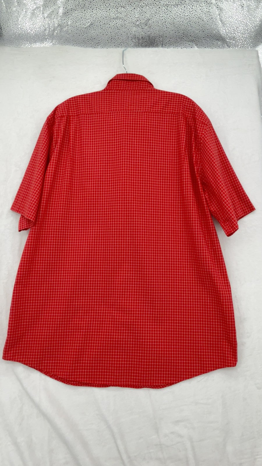 LL Bean Button Down Shirt Large Men Red Check Short Sleeve Comfort Stretch