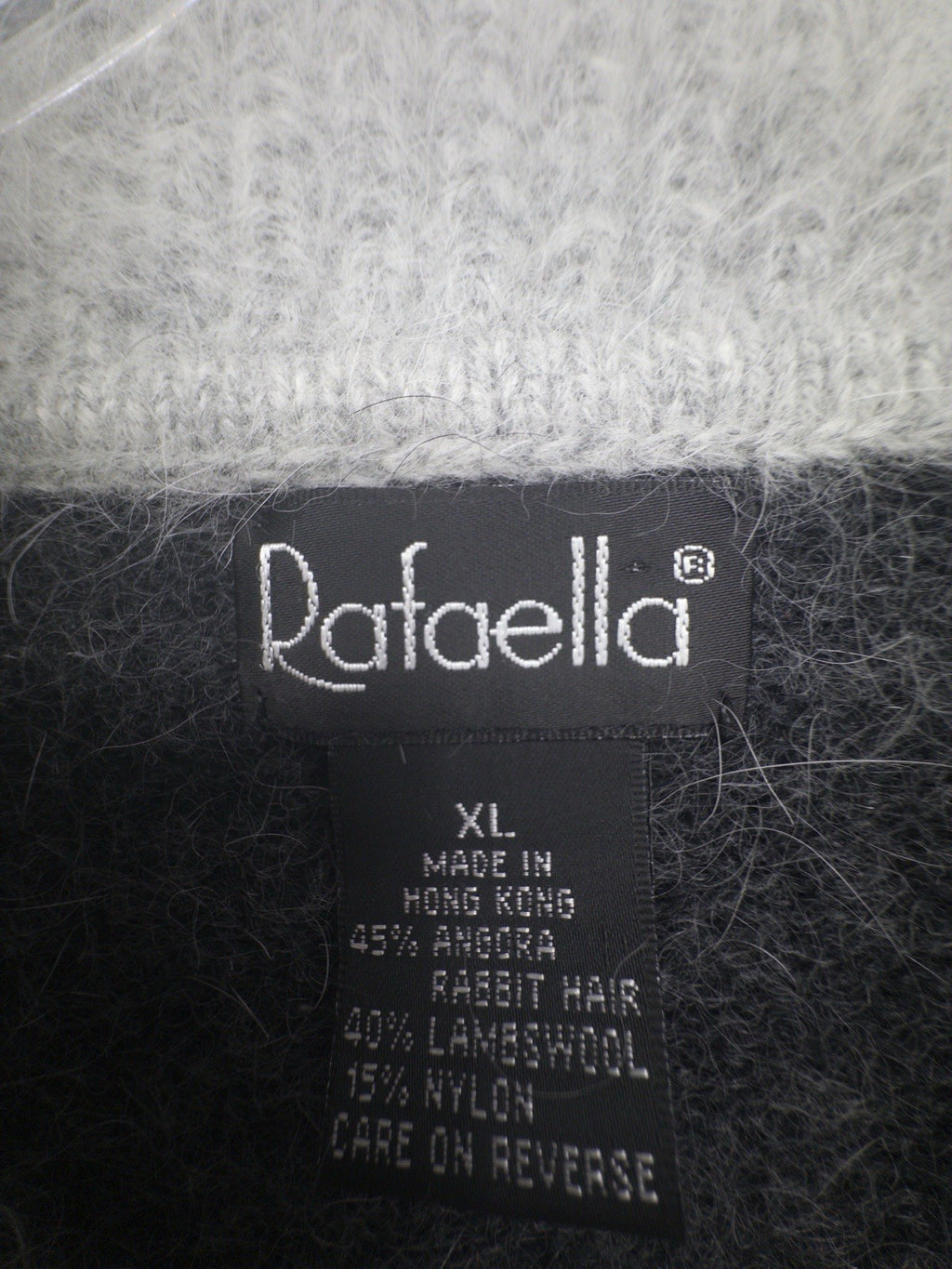 Rafaella XL Gray Striped Angora Lambswool  Cowl Neck Sweater Pullover Womens