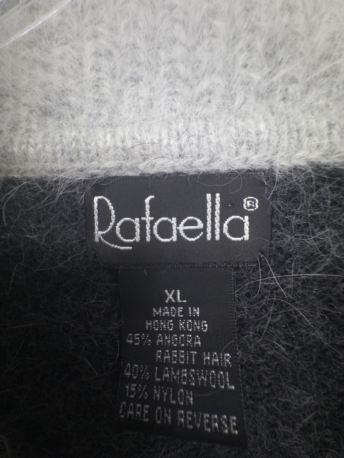 Rafaella XL Gray Striped Angora Lambswool  Cowl Neck Sweater Pullover Womens