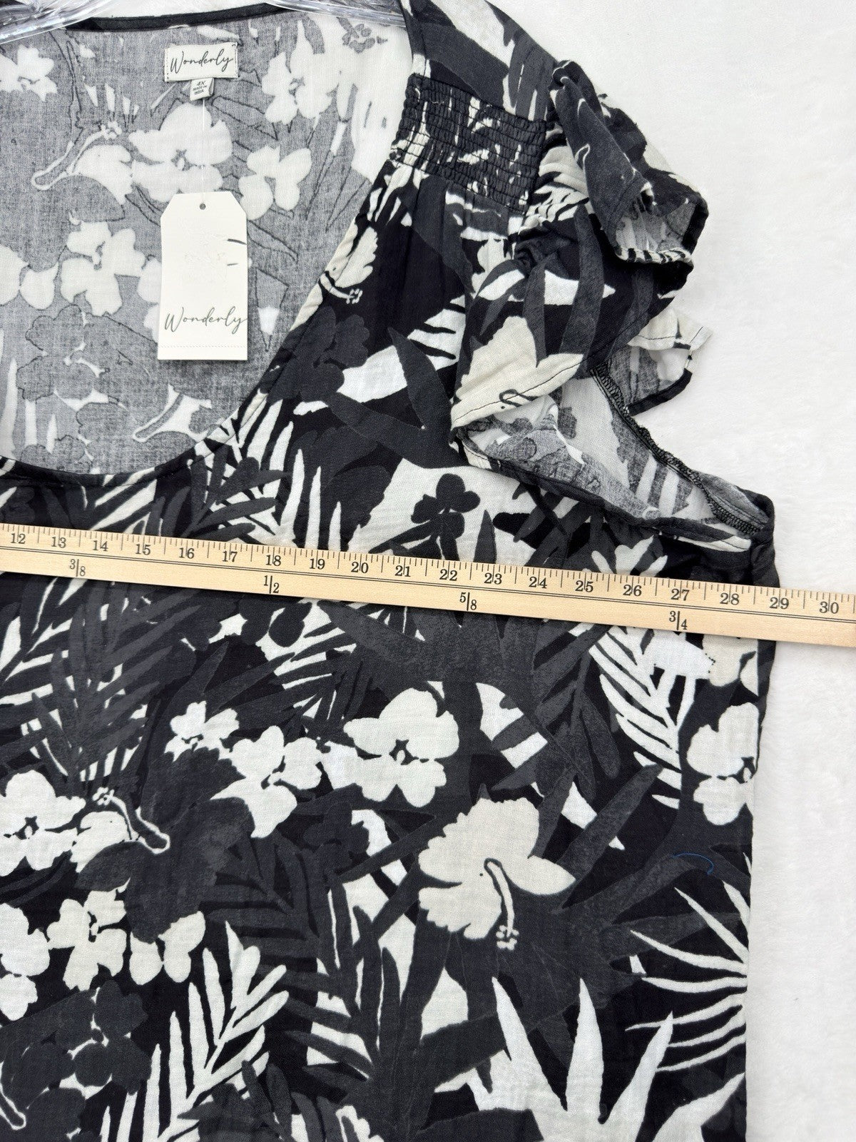 4X Womens Plus Size Tops Black Floral Flutter Sleeve Cotton New