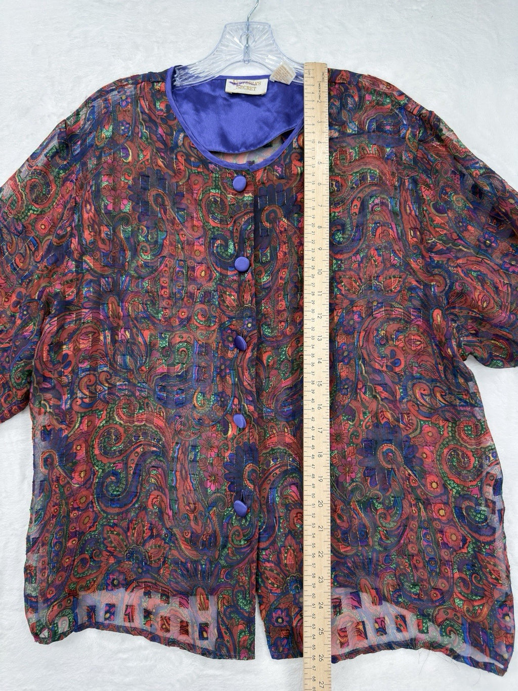Vintage Victoria's Secret Gold Label Large Purple Paisley Sheer Top 80s Pajama