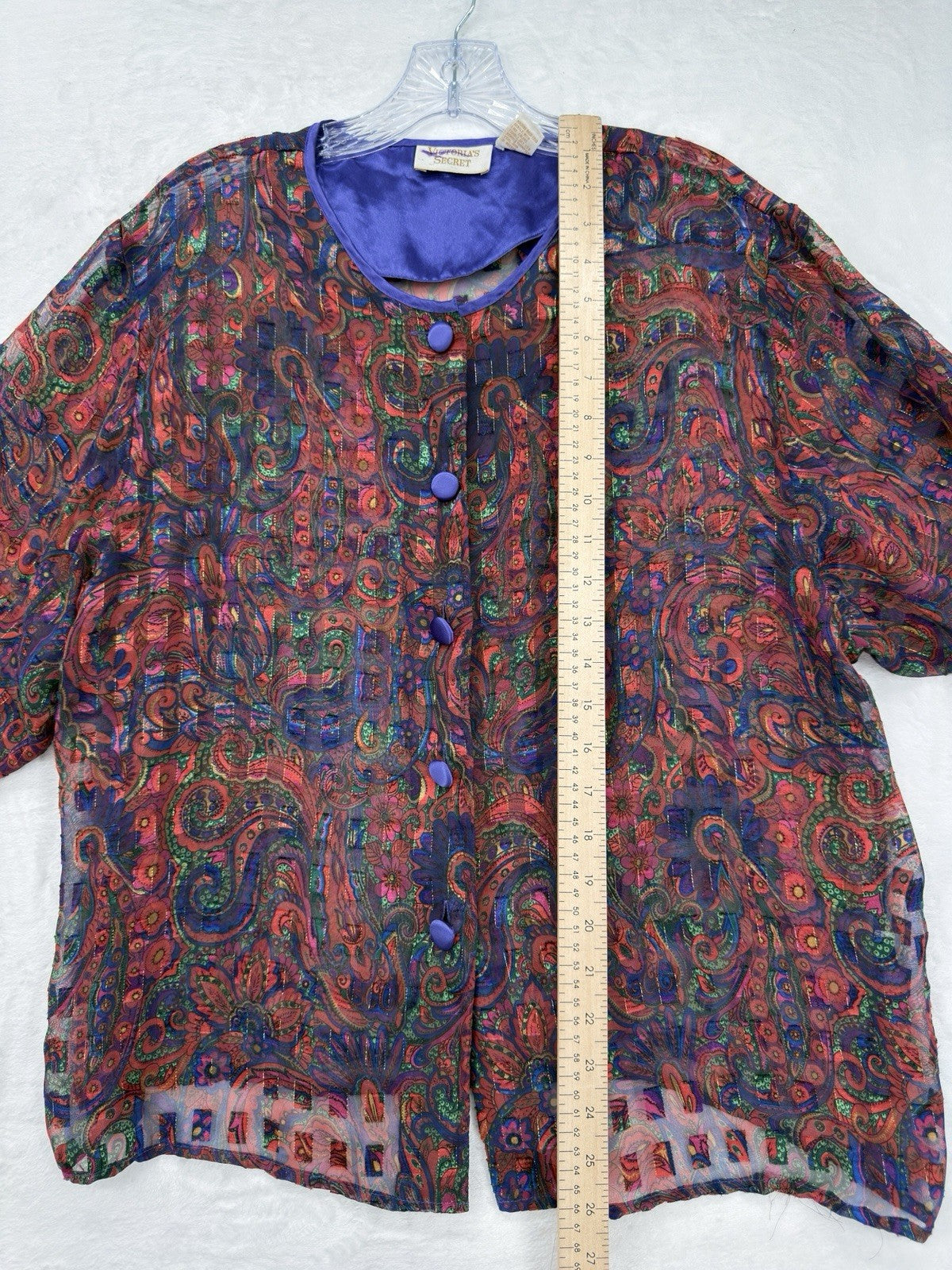 Vintage Victoria's Secret Gold Label Large Purple Paisley Sheer Top 80s Pajama