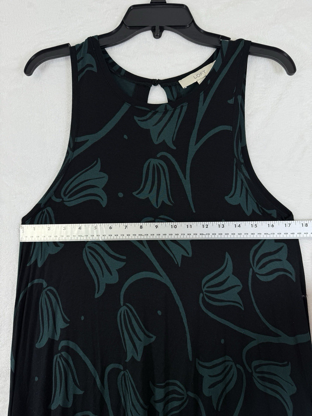 Ann Taylor Loft Dress Medium Jersey Knit Sleeveless Swing Black Floral Womens