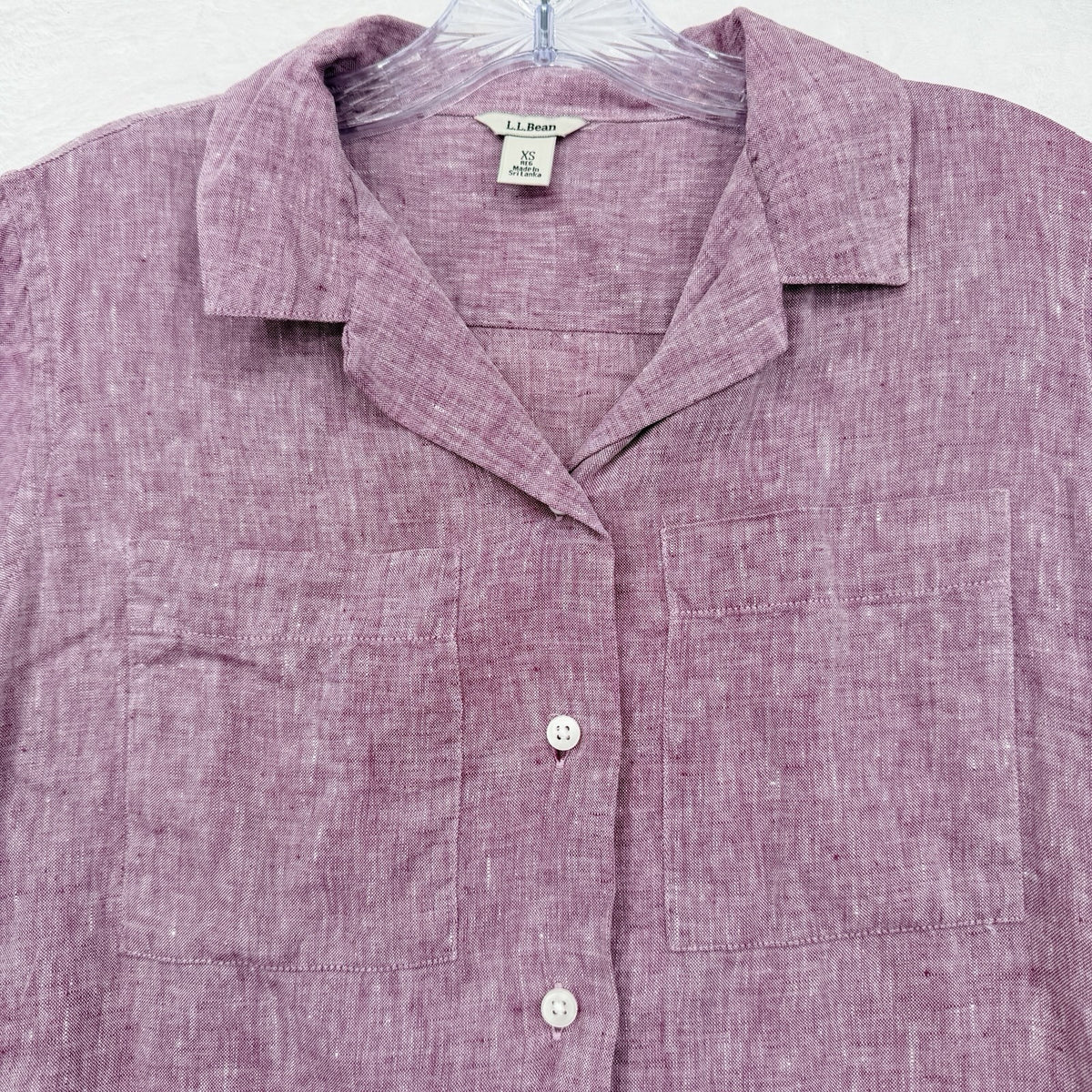 LL Bean 100% Linen Shirt Womens XS Pink Short Sleeve Button Up Top
