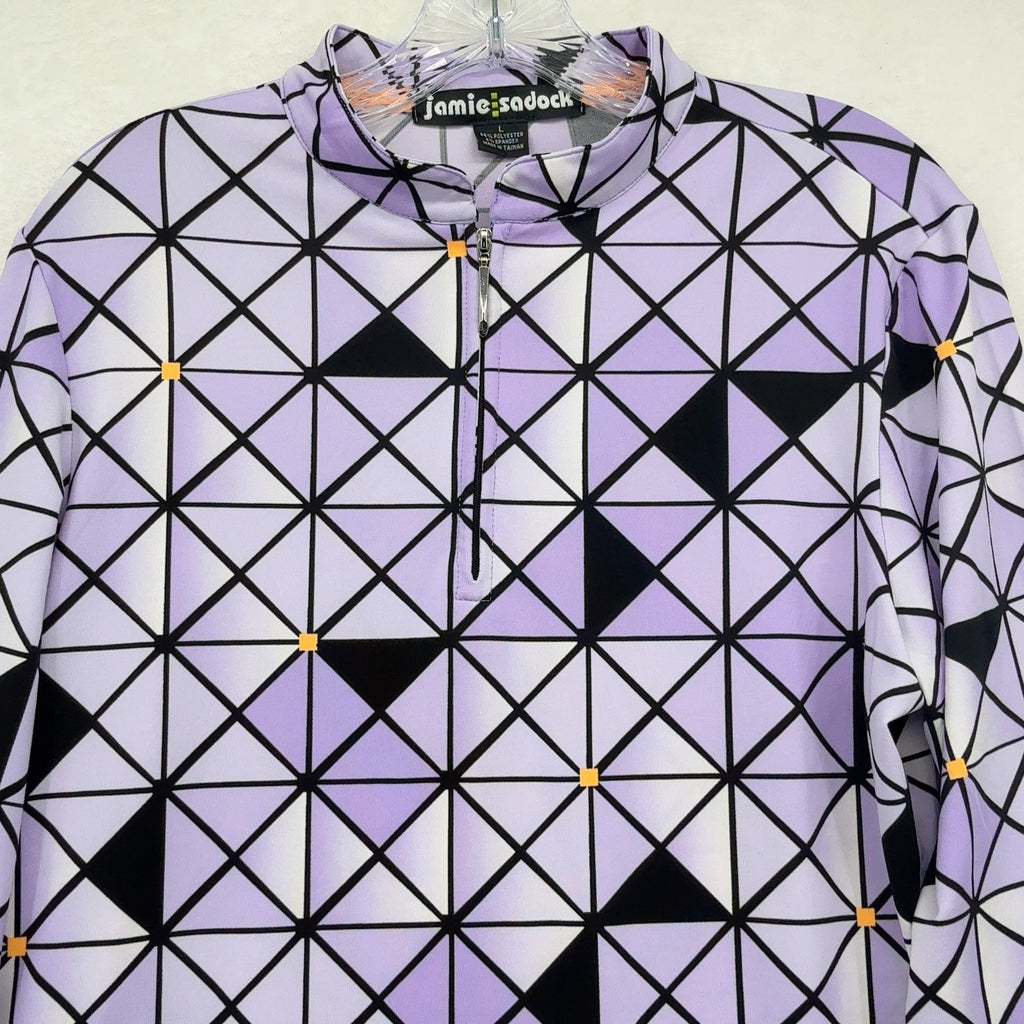 Jamie Sadock Golf Shirt Large Long Sleeve 1/4 Zip Womens Purple Print Top UV