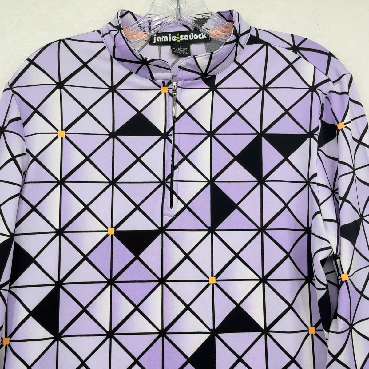 Jamie Sadock Golf Shirt Large Long Sleeve 1/4 Zip Womens Purple Print Top UV