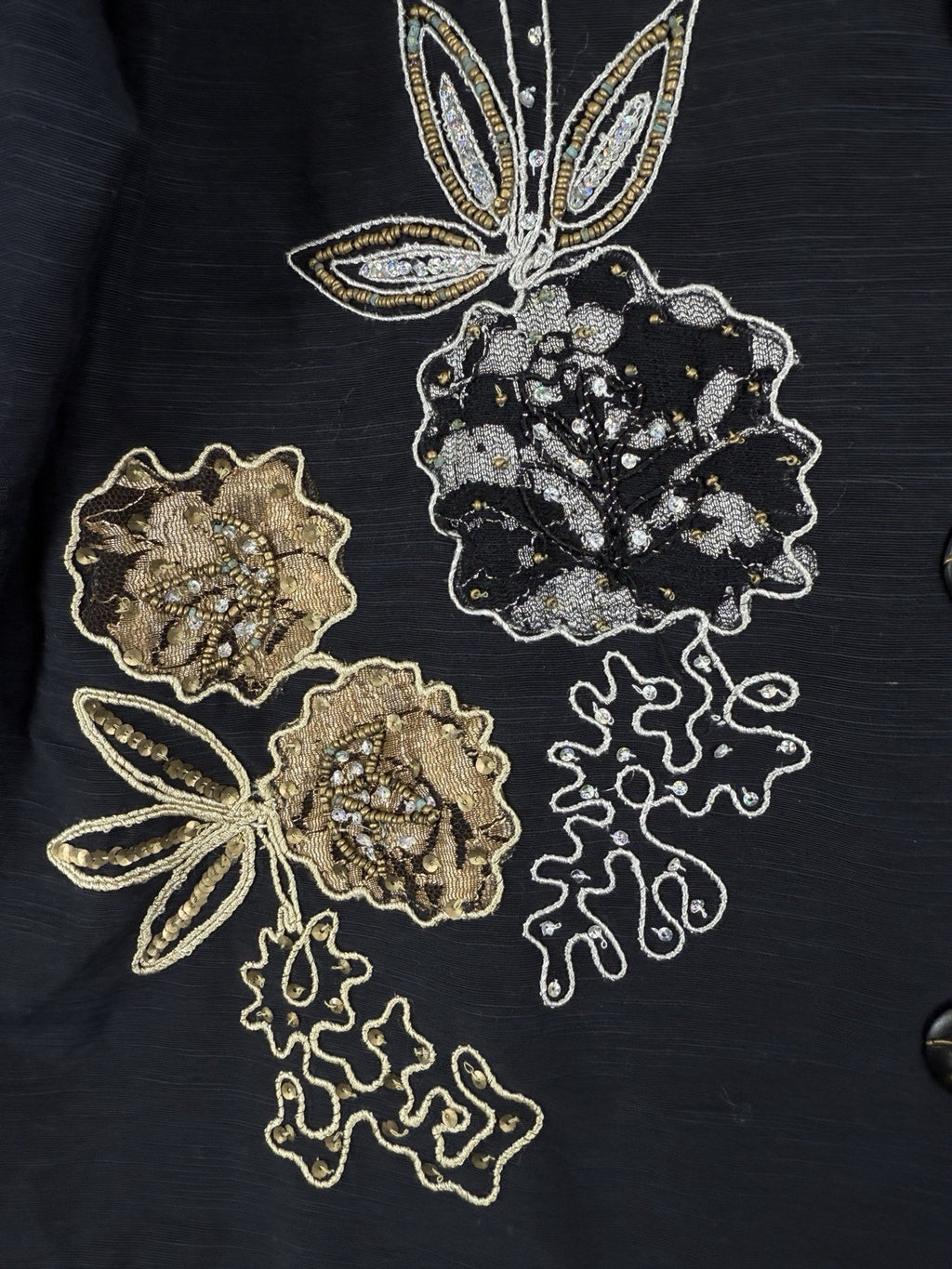 Alex Kim Jacket Medium Black Floral Sequins Beaded Embroidered Embellished Women