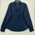 Brooks Brothers Supima Cotton Blouse 16 Womens Navy Blue Long Sleeve Ruffle Neck