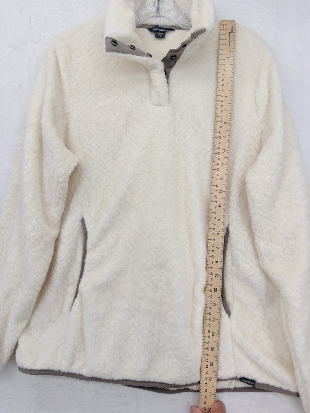 Eddie Bauer Women's Large Sherpa Fleece Pullover Ivory Cream Top Sweatshirt