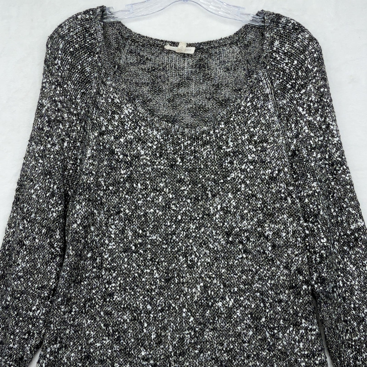 Eileen Fisher Linen Blend Sweater XL Womens Gray Shimmer Karma Stitch Open Knit