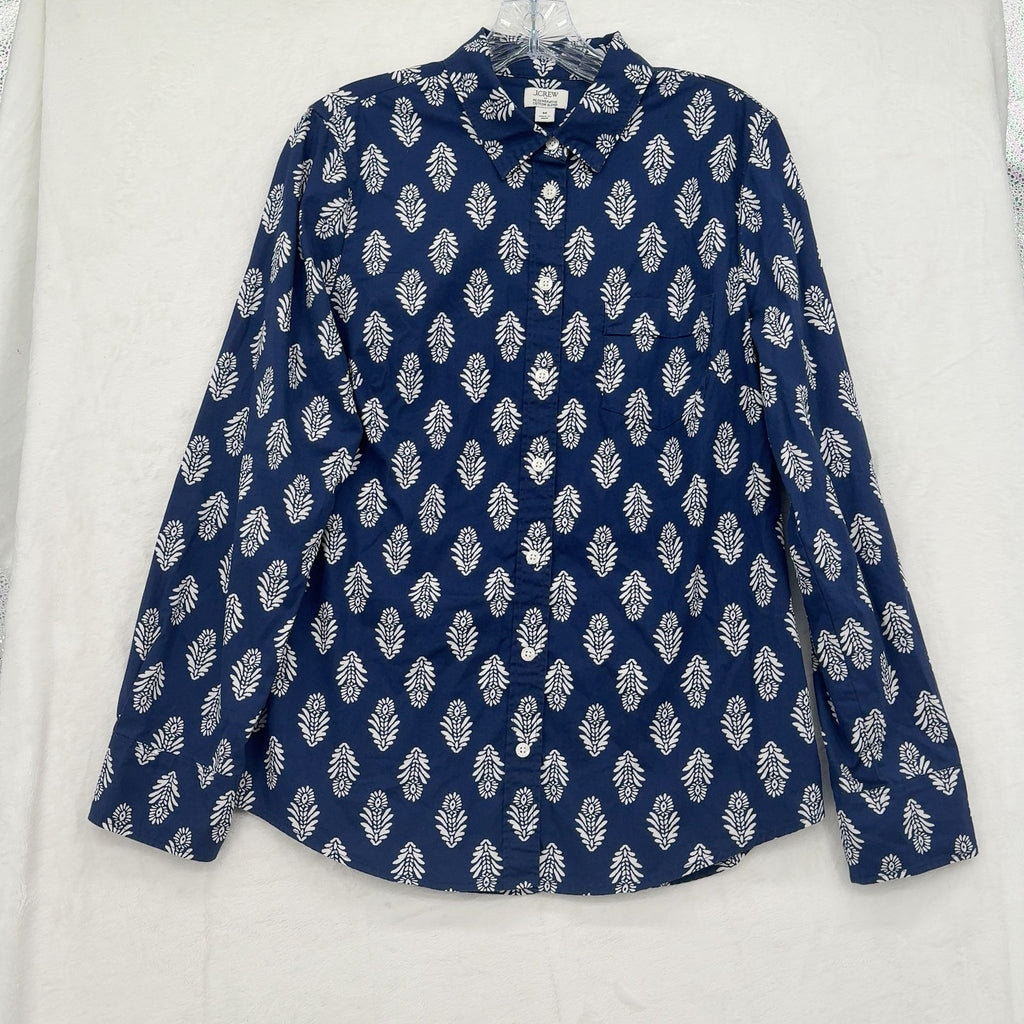 J.Crew Regenerative Cotton Blend Button-Up Shirt Medium Womens Blue Long Sleeve