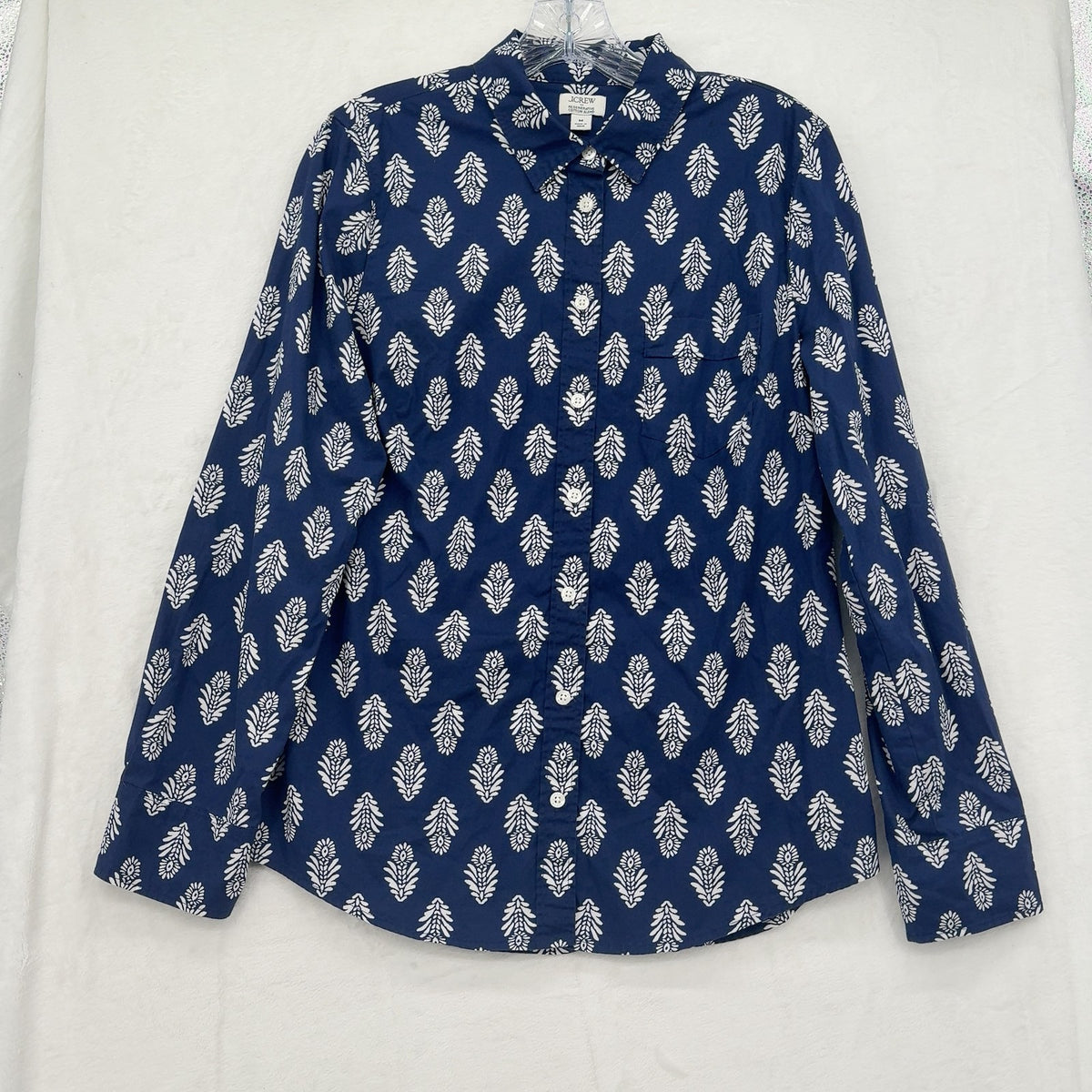 J.Crew Regenerative Cotton Blend Button-Up Shirt Medium Womens Blue Long Sleeve