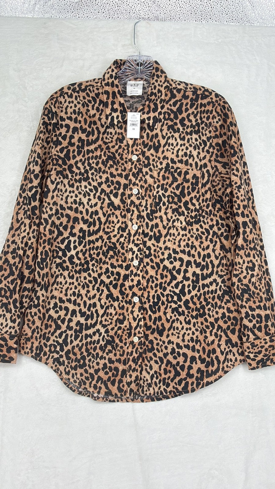 Gap Easy Shirt XS Womens Tops Leopard Print Linen Long Sleeve Button Up New NWT