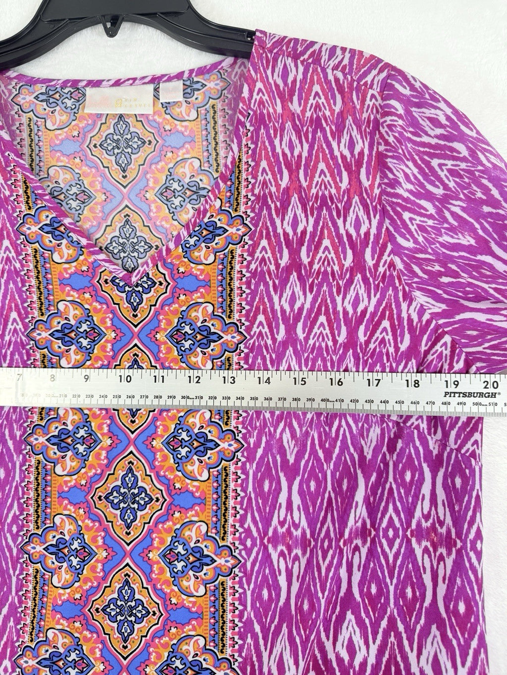 Belle Kim Gravel Top Small Tunic Pink 3:4 Sleeve Womens Blouse Tops V Neck