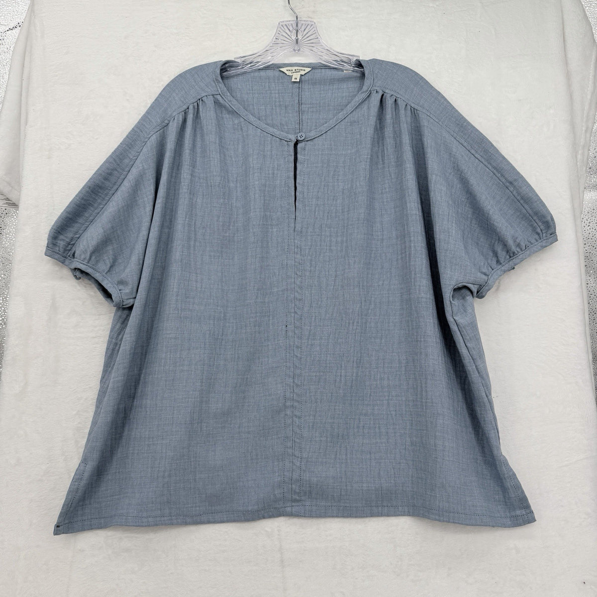 Max Studio London Top Short Sleeve 1x Blue Plus Size Womens Blouse