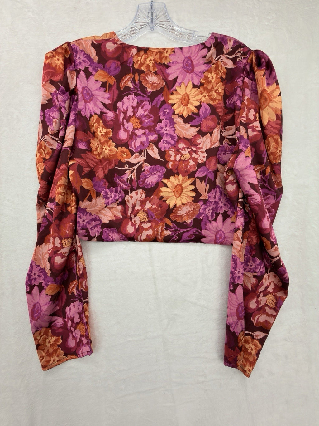 En Saison Crop Top Large Puff Long Sleeve Square Neck Floral New