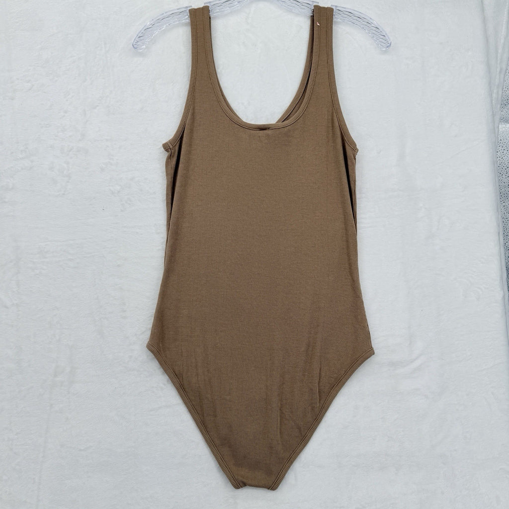 Bobi Los Angeles Bodysuit Medium Beige Ribbed Tank Top Womens New NWT