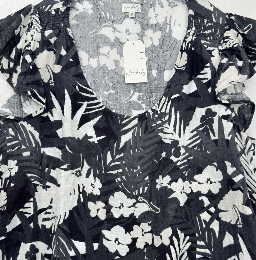 4X Womens Plus Size Tops Black Floral Flutter Sleeve Cotton New