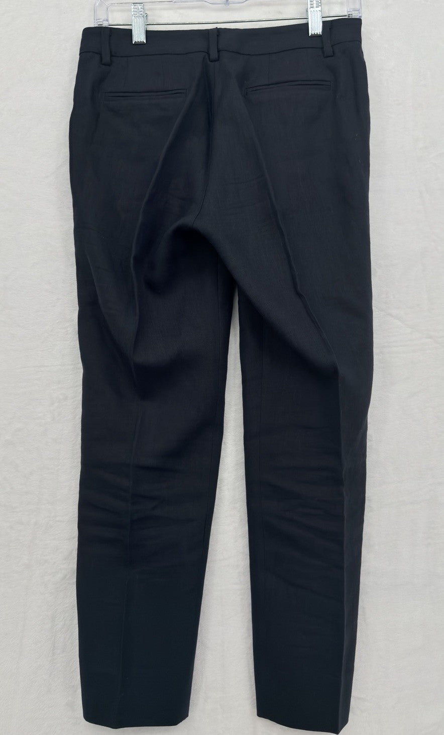 Uniqlo 100% Linen Pants Womens 2 Cropped Navy Blue Tapered Mid Rise Minimalist