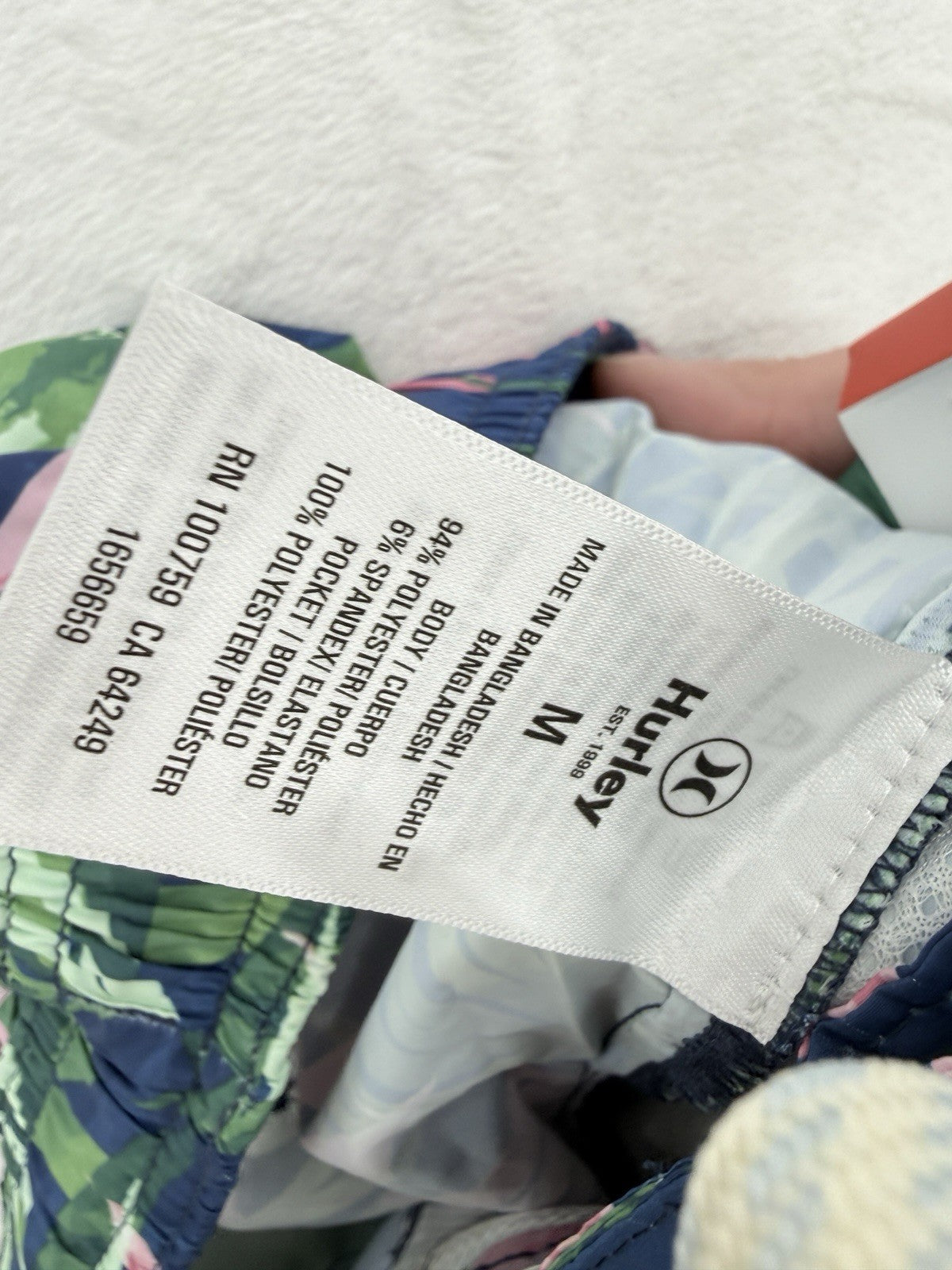 Hurley Board Shorts Medium Mens Blue Floral Unlined Pockets Swim Trunks 9” NWT