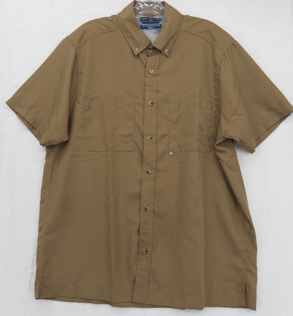 X Caster Shirt Small Brown Short Sleeve Button Up Mens XCaster Fishing UPF